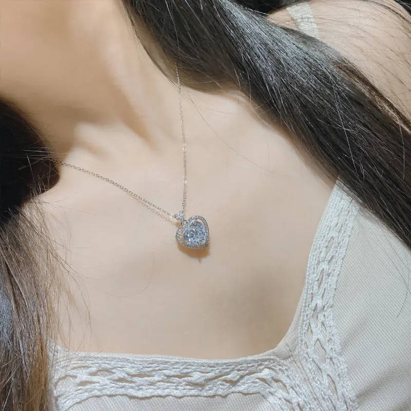 Gold Plated Heart Necklace with Zircon Accents for Women