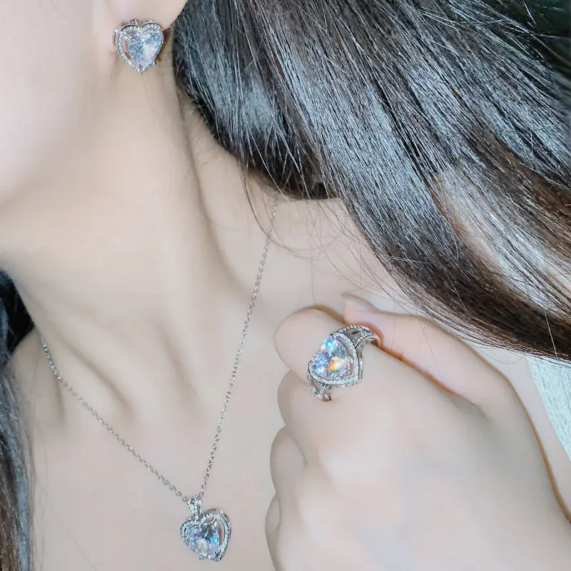 Gold Plated Heart Necklace with Zircon Accents for Women