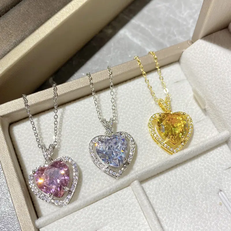 Gold Plated Heart Necklace with Zircon Accents for Women — feature 11