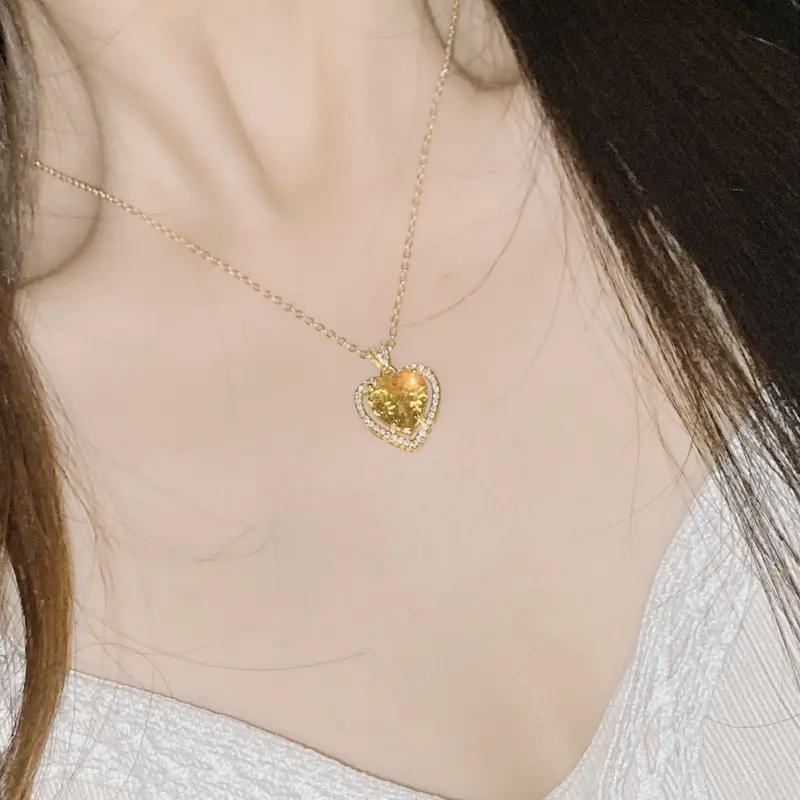 Gold Plated Heart Necklace with Zircon Accents for Women — feature 12