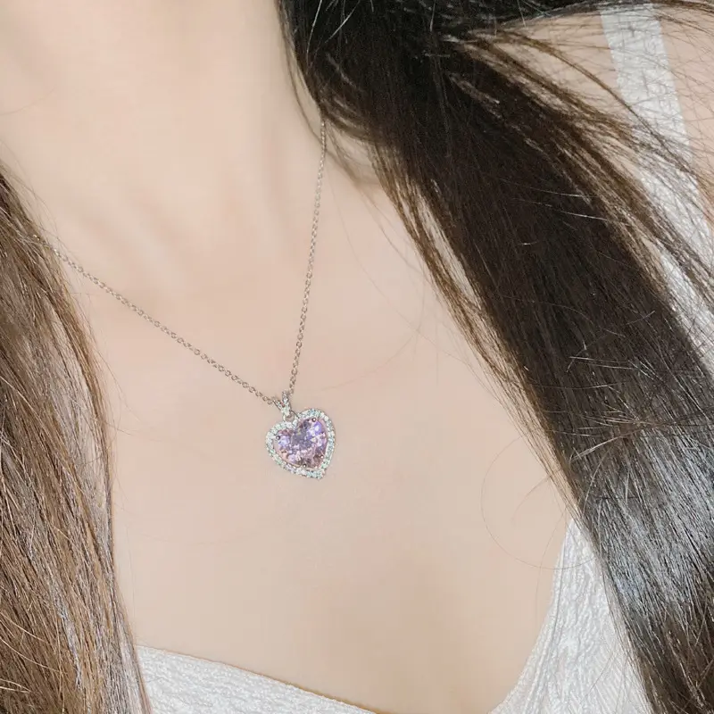 Gold Plated Heart Necklace with Zircon Accents for Women — feature 9