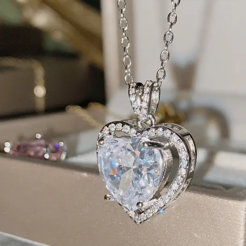 Gold Plated Heart Necklace with Zircon Accents for Women
