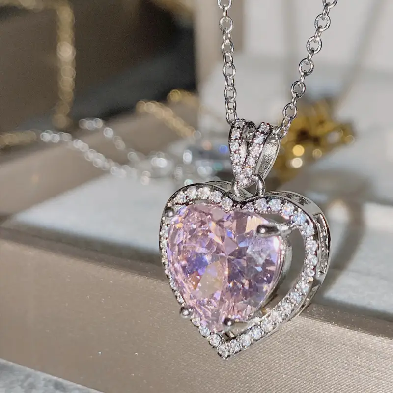 Gold Plated Heart Necklace with Zircon Accents for Women