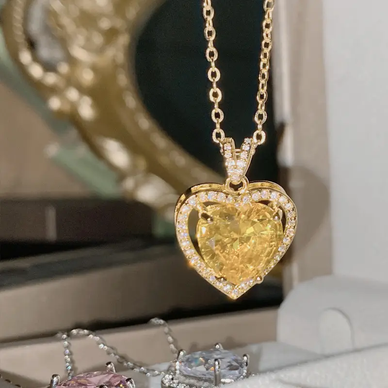 Gold Plated Heart Necklace with Zircon Accents for Women