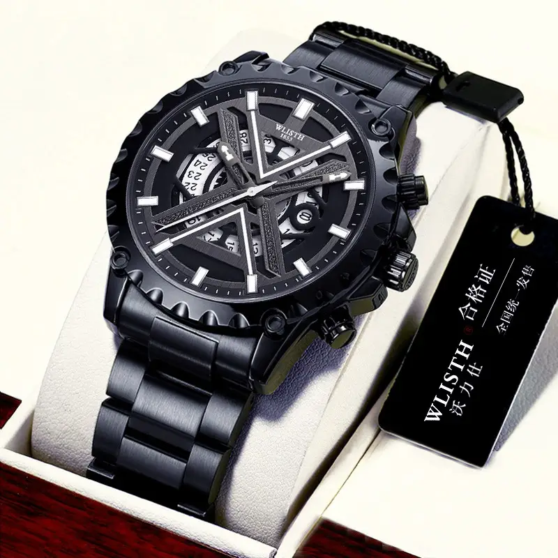 Men's Black Quartz Waterproof Watch with 3 D Display - Image 4