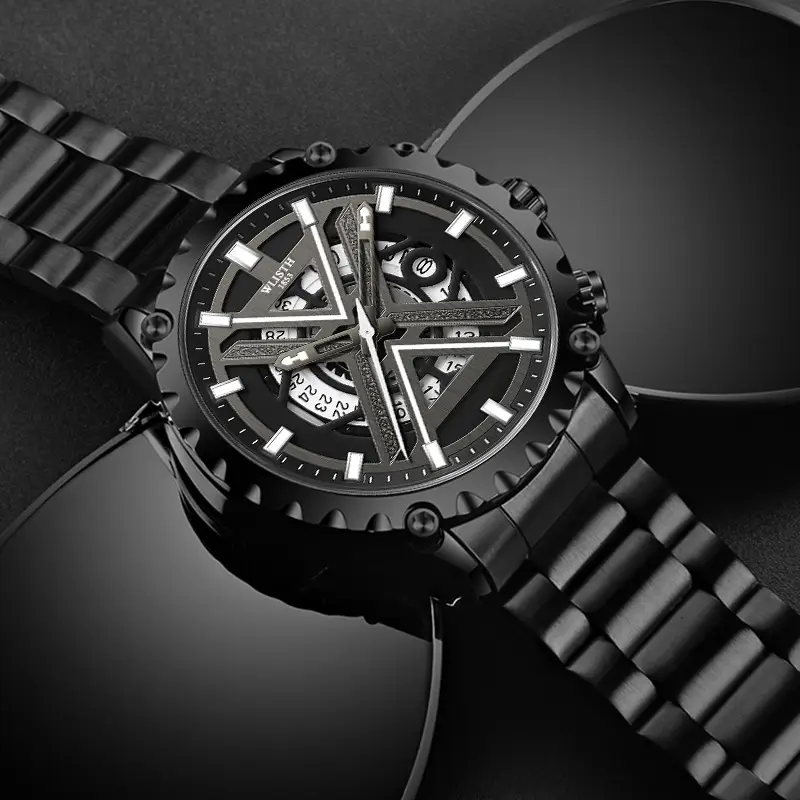 Men's Black Quartz Waterproof Watch with 3 D Display - Image 5