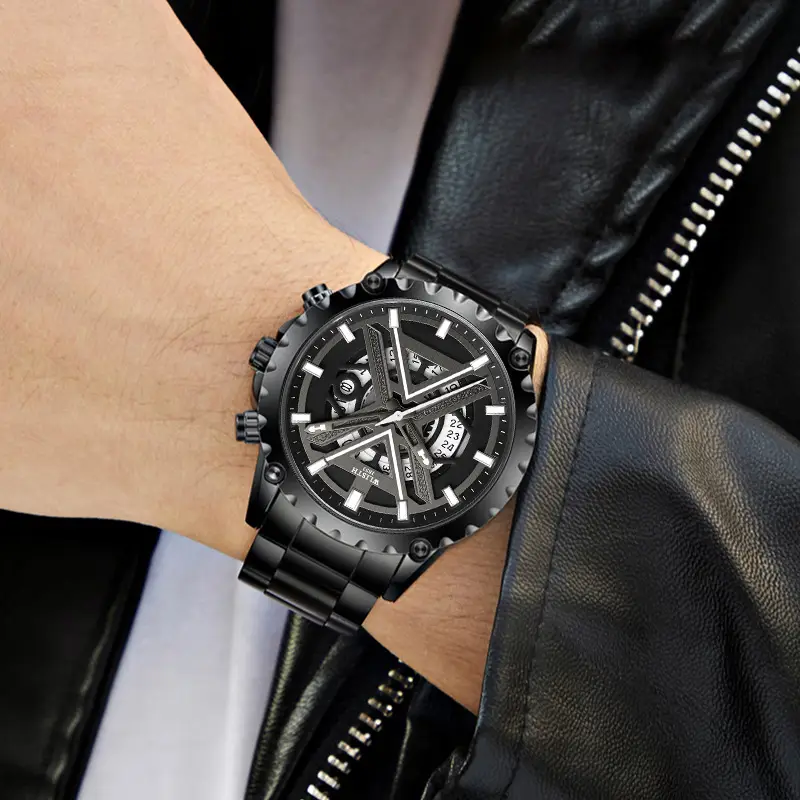 Men's Black Quartz Waterproof Watch with 3 D Display - Image 6