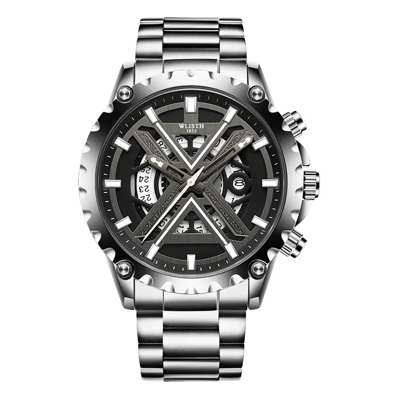 Men's Black Quartz Waterproof Watch with 3 D Display - Image 2