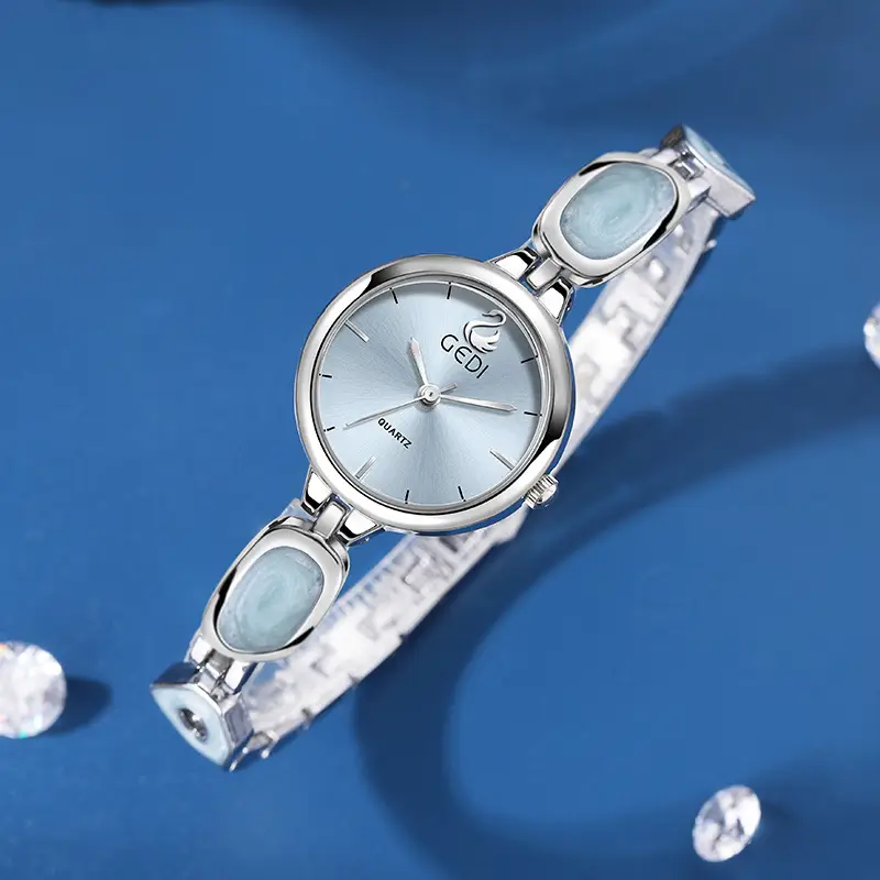 Women's Pink Quartz Bracelet Watch with Stone Band - Image 7