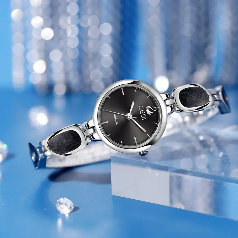 Women's Pink Quartz Bracelet Watch with Stone Band - Image 10