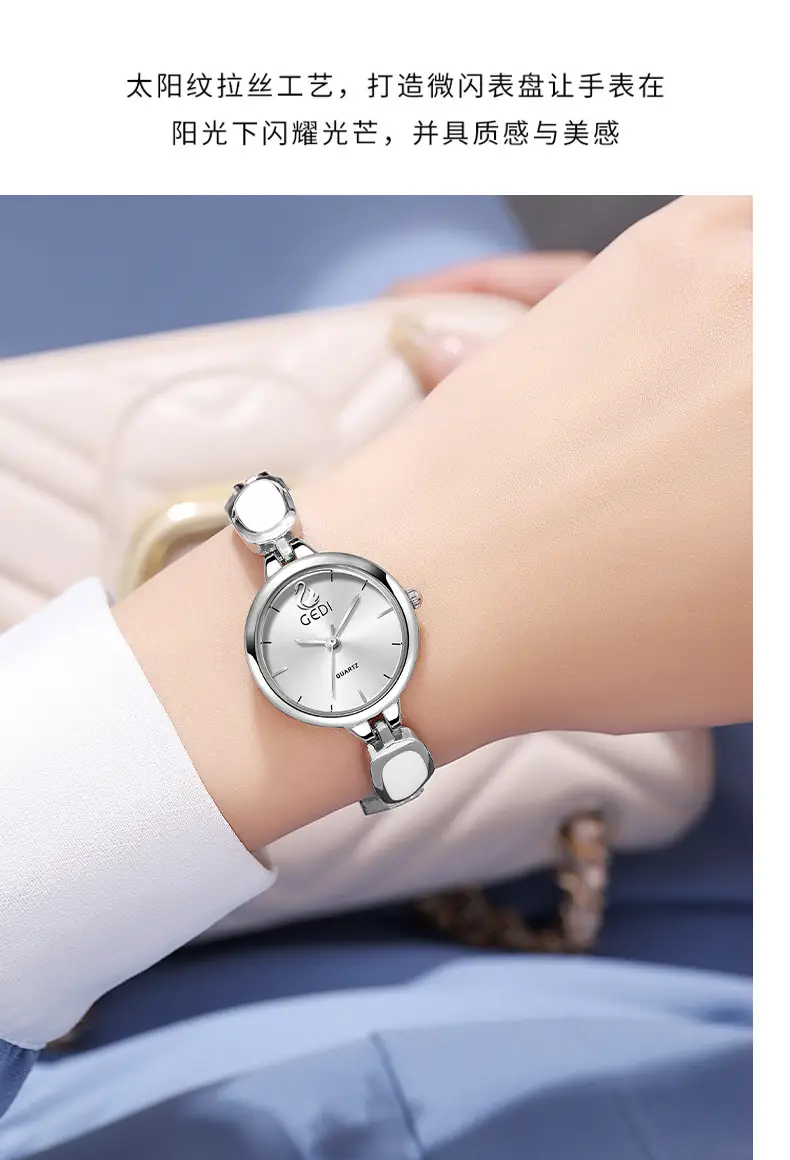 Women's Pink Quartz Bracelet Watch with Stone Band — feature 10