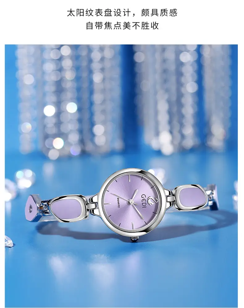 Women's Pink Quartz Bracelet Watch with Stone Band — feature 13