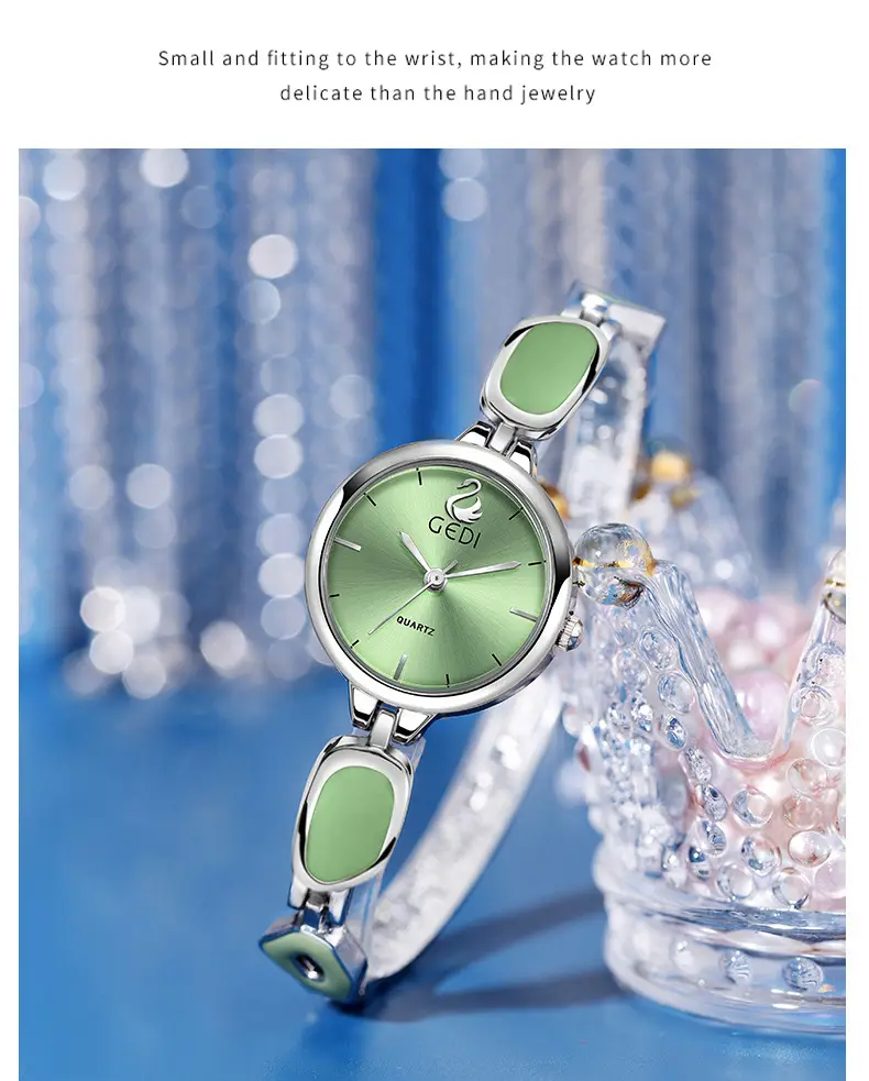 Women's Pink Quartz Bracelet Watch with Stone Band — feature 14