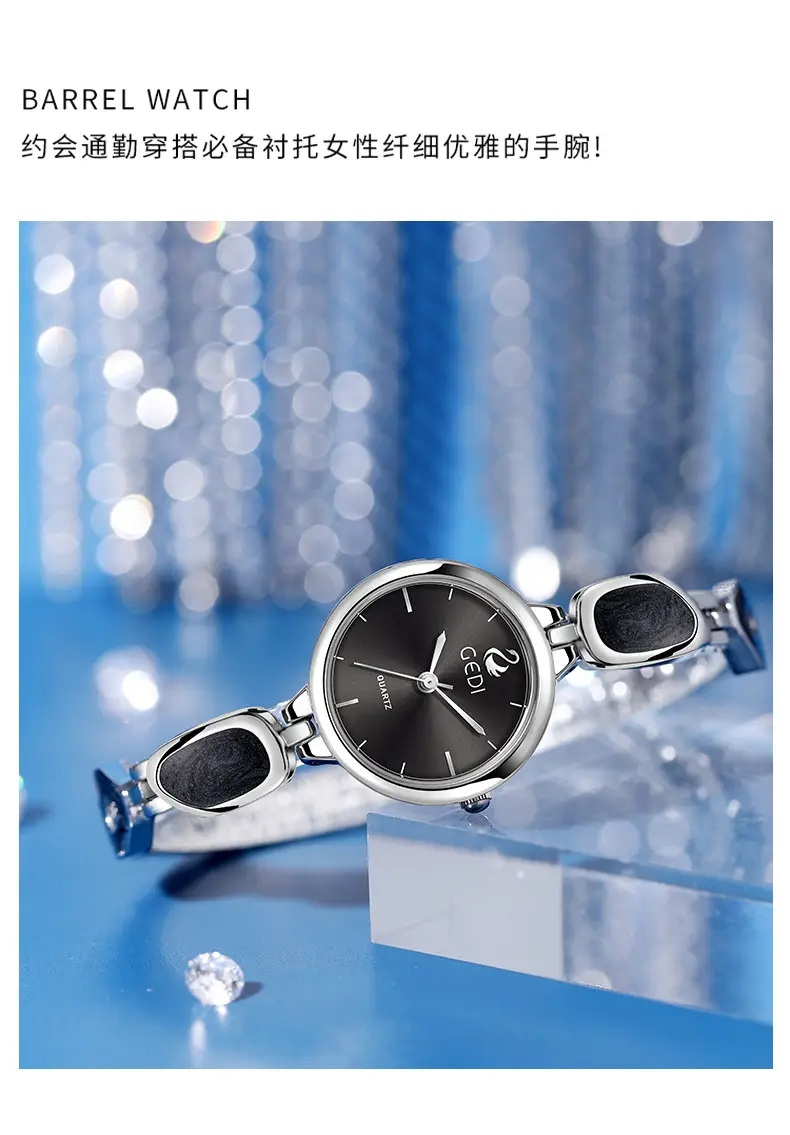 Women's Pink Quartz Bracelet Watch with Stone Band — feature 16
