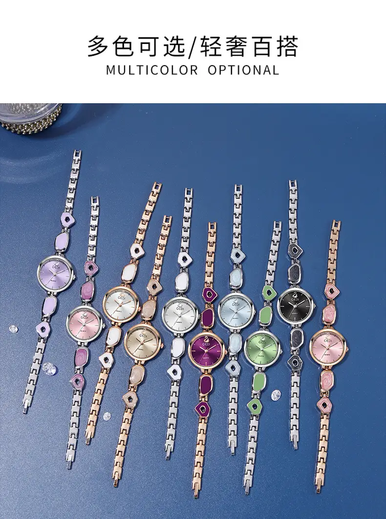 Women's Pink Quartz Bracelet Watch with Stone Band — feature 4