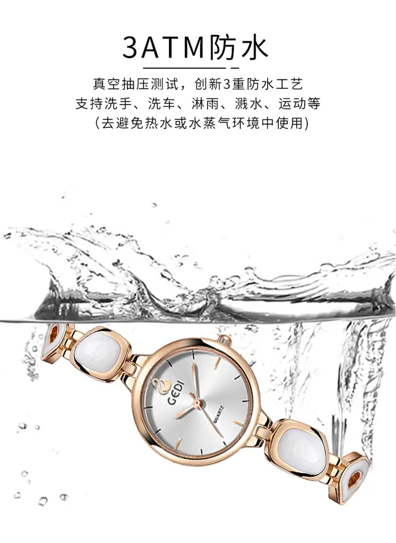 Women's Pink Quartz Bracelet Watch with Stone Band — feature 6