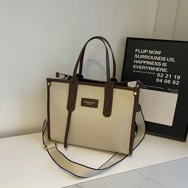 Women's Large Canvas Shoulder Crossbody Bag Grey - Image 4