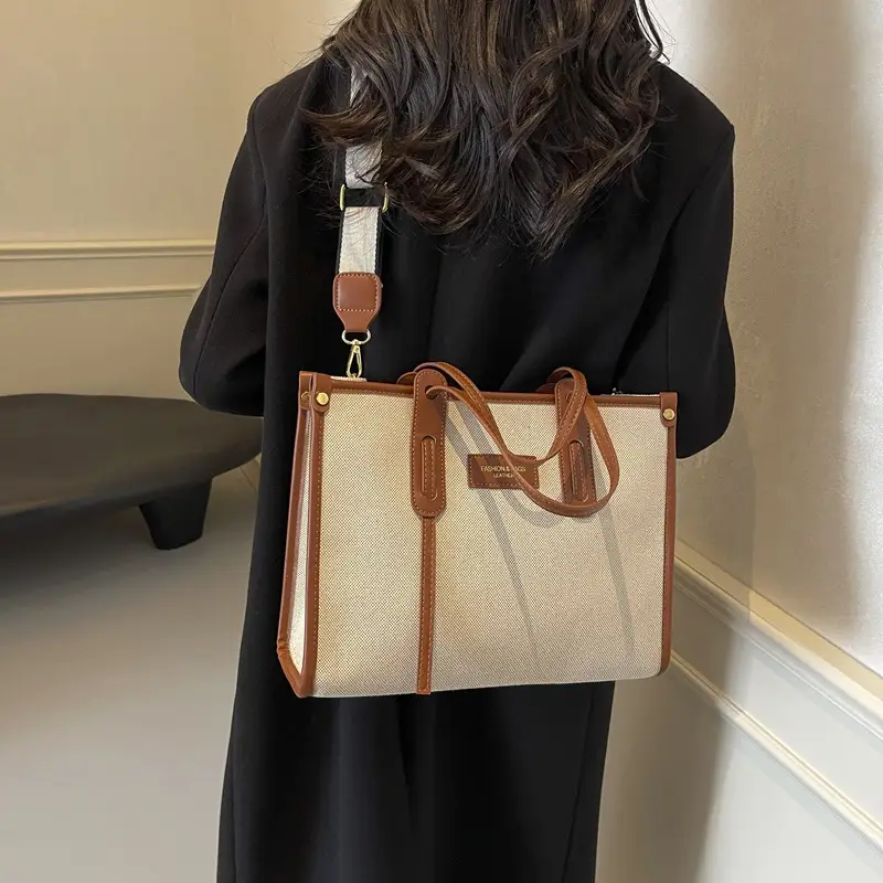 Women's Large Canvas Shoulder Crossbody Bag Grey - Image 5