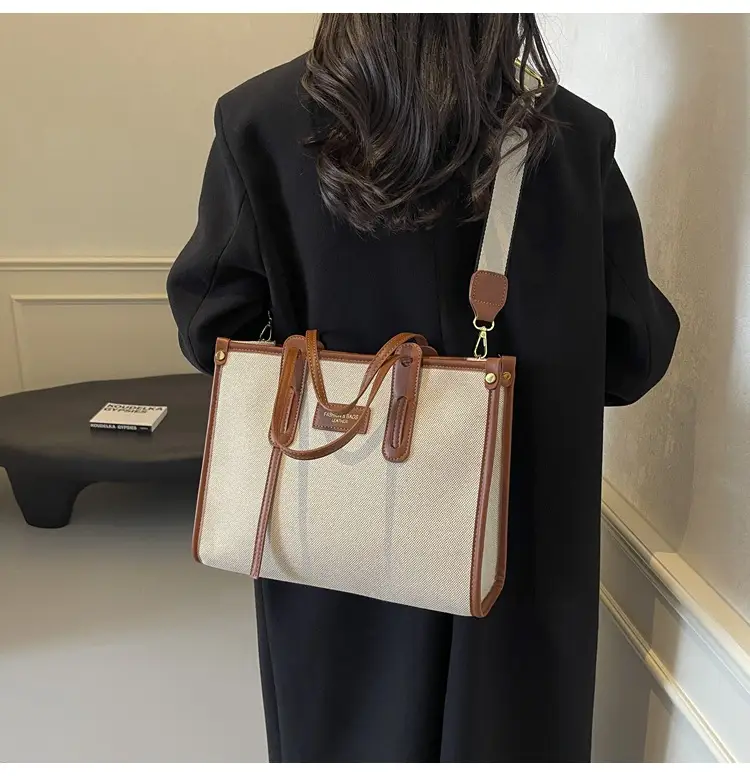 Women's Large Canvas Shoulder Crossbody Bag Grey — feature 15