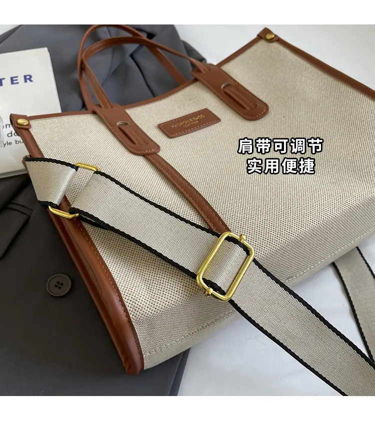 Women's Large Canvas Shoulder Crossbody Bag Grey — feature 5