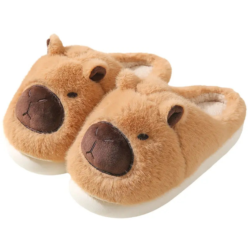 Source Factory Capibara Furry Slippers for Women, Autumn and Winter Outdoor Wear, Thick-Soled Indoor Home Warm Closed-Toe Cotton Slippers