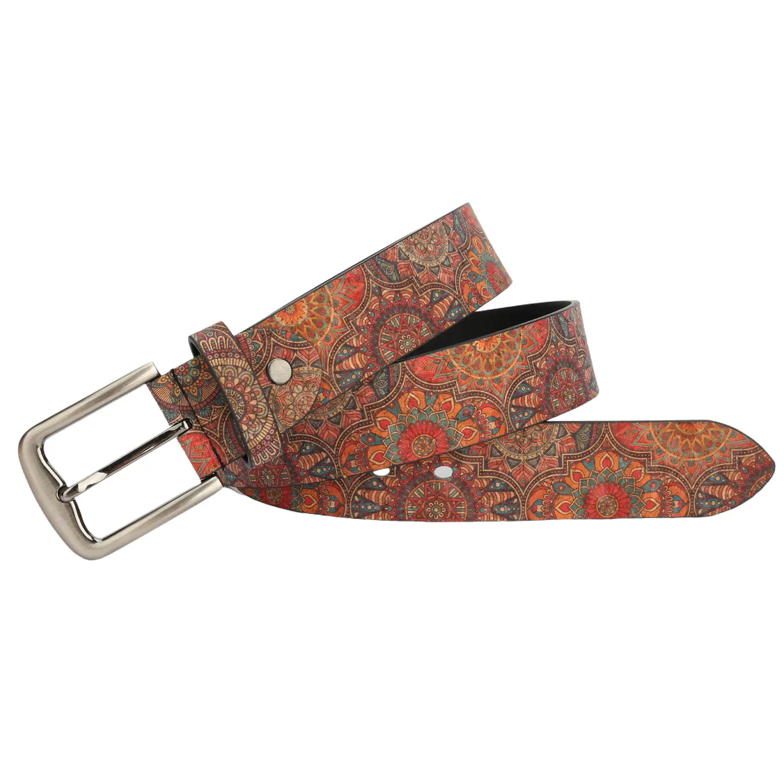 Women's Ethnic Pattern Belt with Metal Buckle