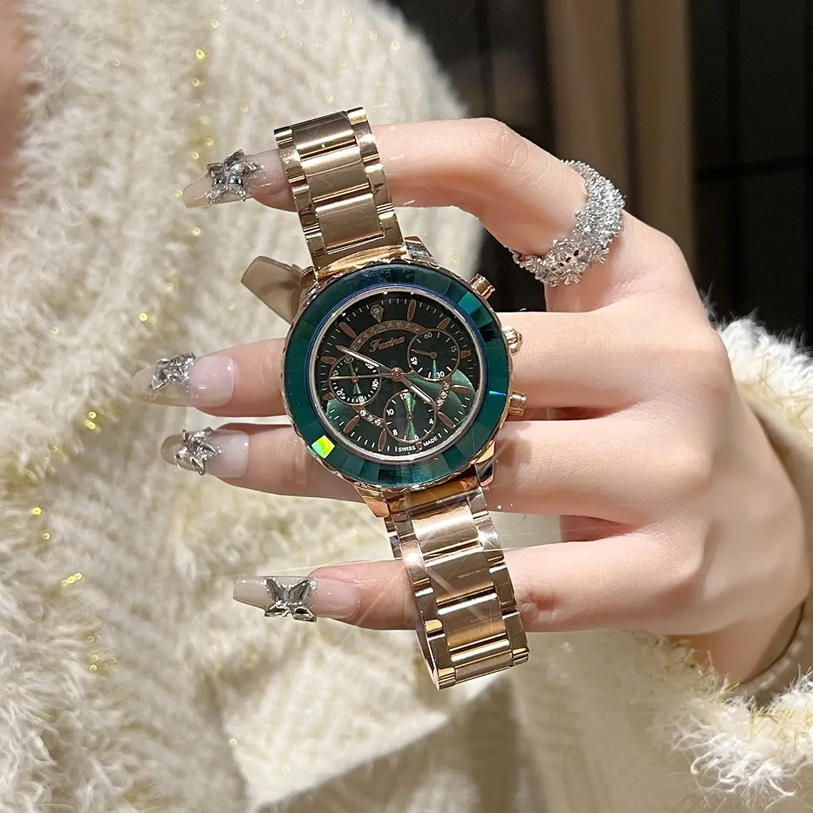 Luxury Refraction Mirror Watch for Women with Gold Plated Band - Image 2