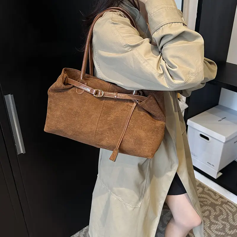 Retro Brown Tote Bag Women 2025 Winter Casual Shoulder - Image 4