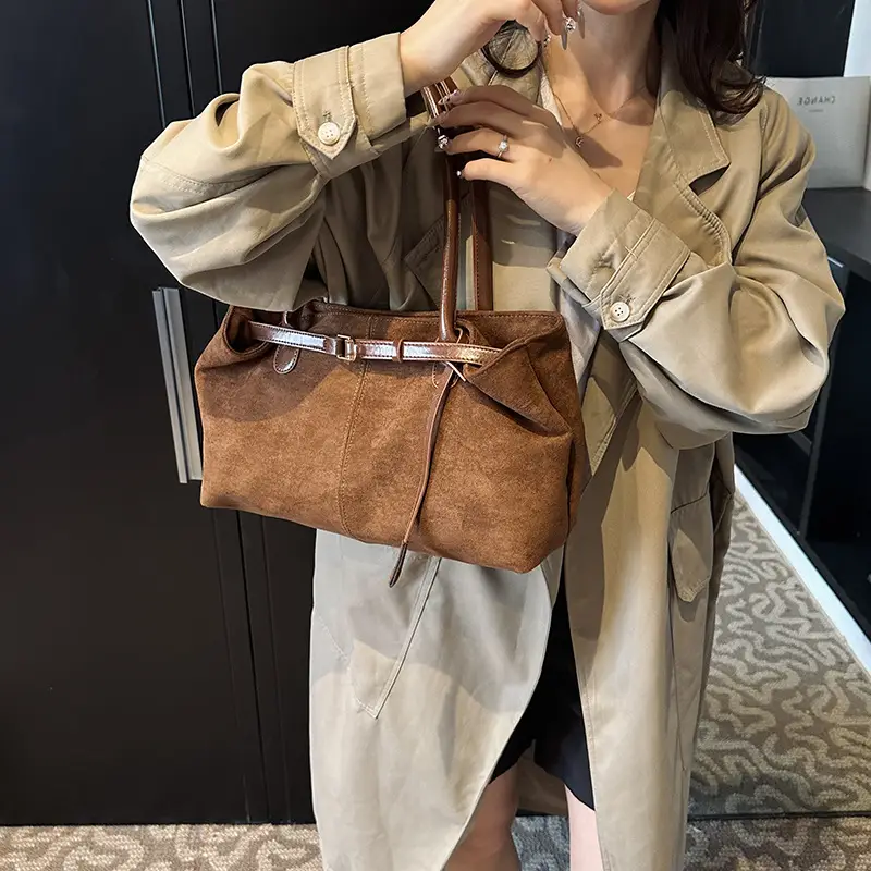 Retro Brown Tote Bag Women 2025 Winter Casual Shoulder - Image 5