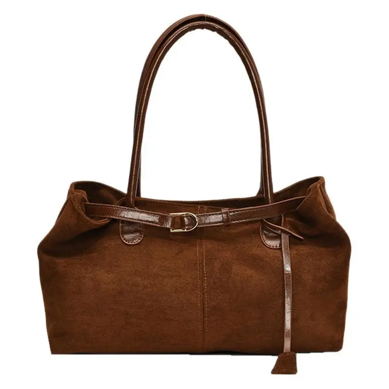 Retro Brown Tote Bag Women 2025 Winter Casual Shoulder - Image 7