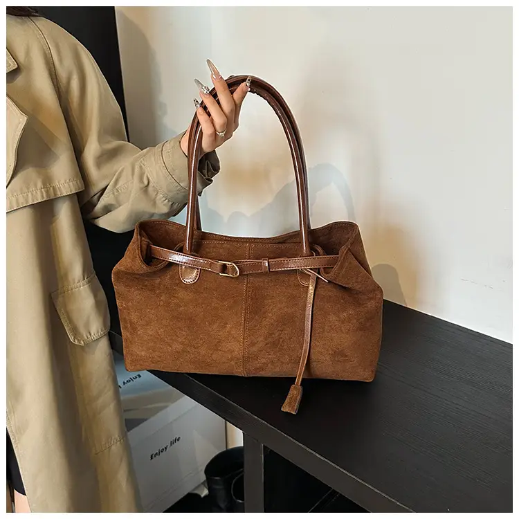 Retro Brown Tote Bag Women 2025 Winter Casual Shoulder — feature 12