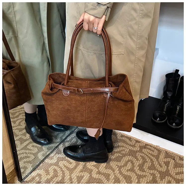 Retro Brown Tote Bag Women 2025 Winter Casual Shoulder — feature 13