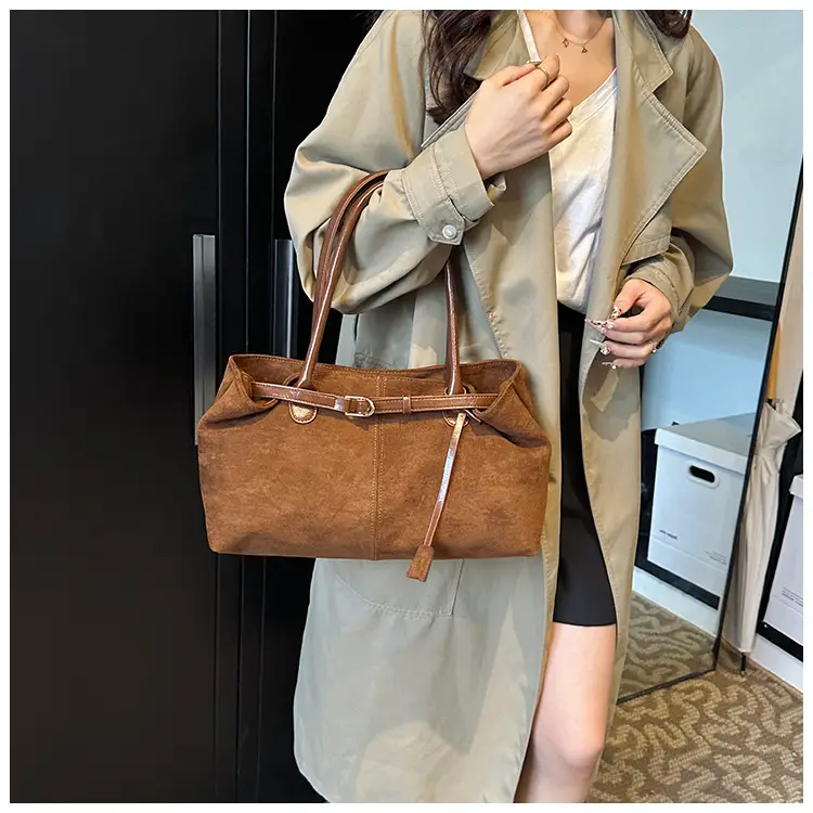 Retro Brown Tote Bag Women 2025 Winter Casual Shoulder — feature 14