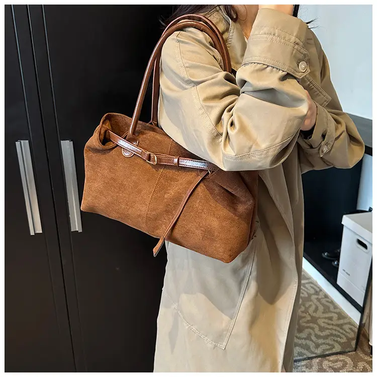 Retro Brown Tote Bag Women 2025 Winter Casual Shoulder — feature 19