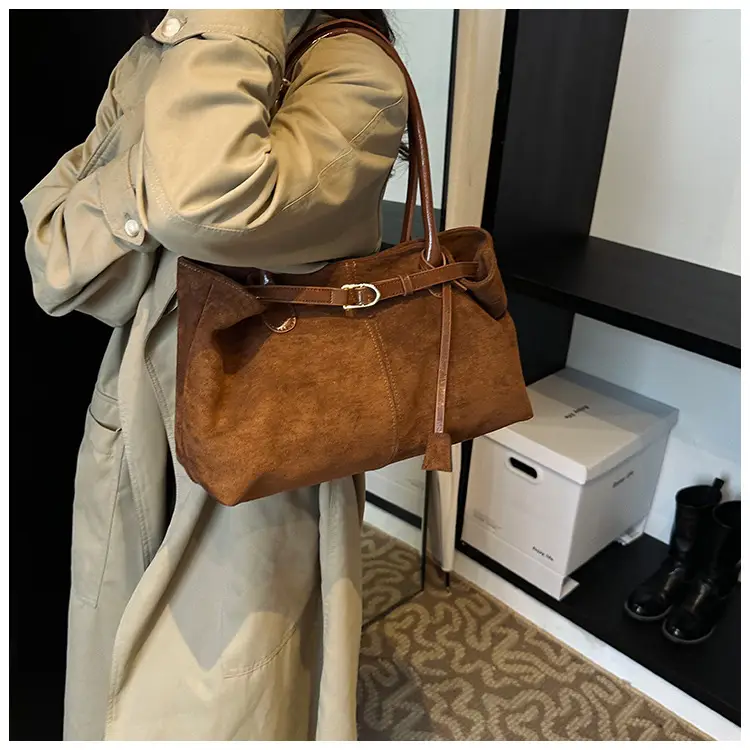 Retro Brown Tote Bag Women 2025 Winter Casual Shoulder — feature 21