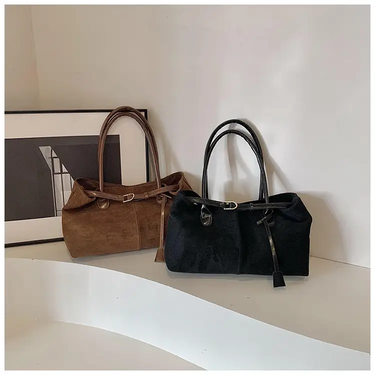 Retro Brown Tote Bag Women 2025 Winter Casual Shoulder — feature 3