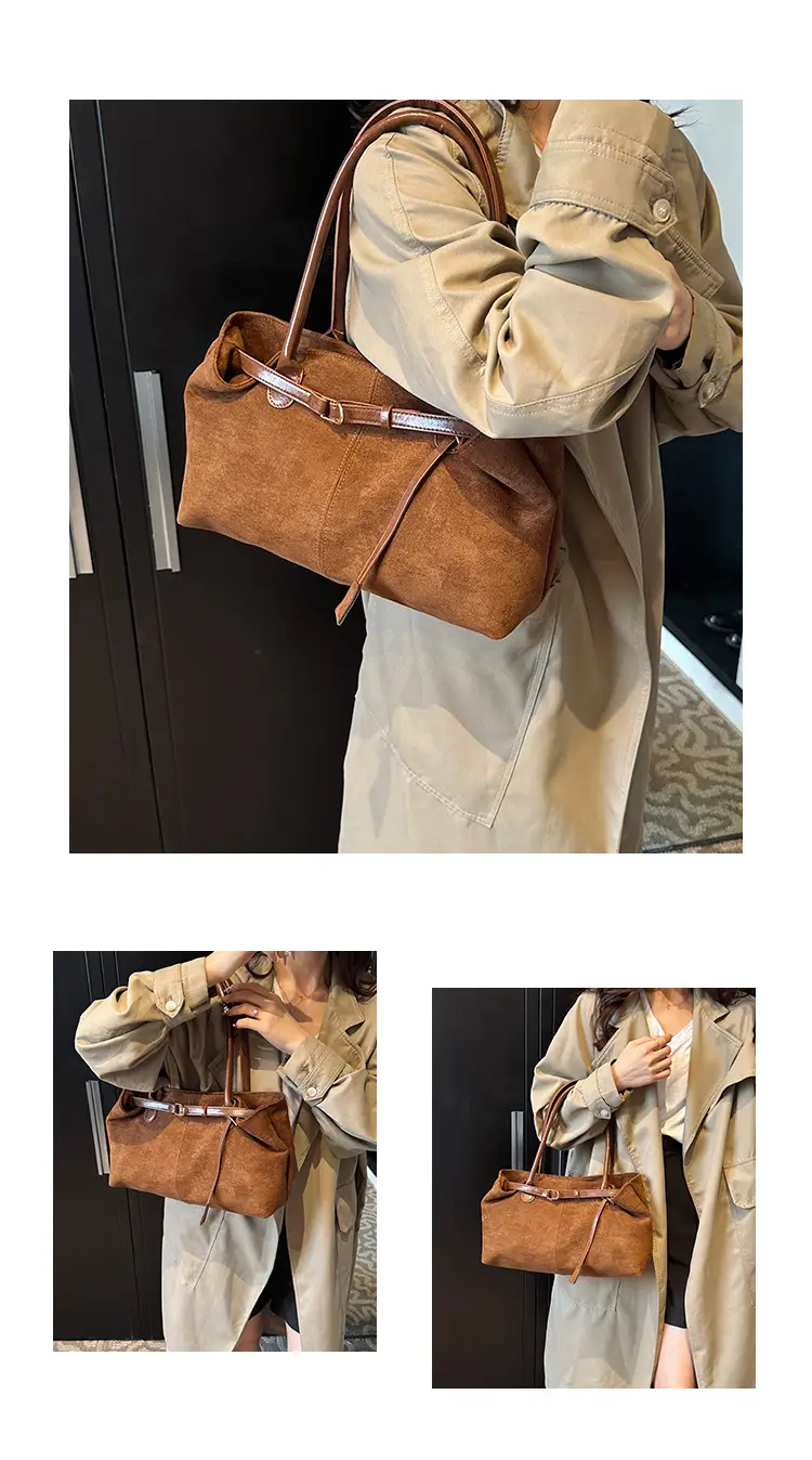 Retro Brown Tote Bag Women 2025 Winter Casual Shoulder — feature 7
