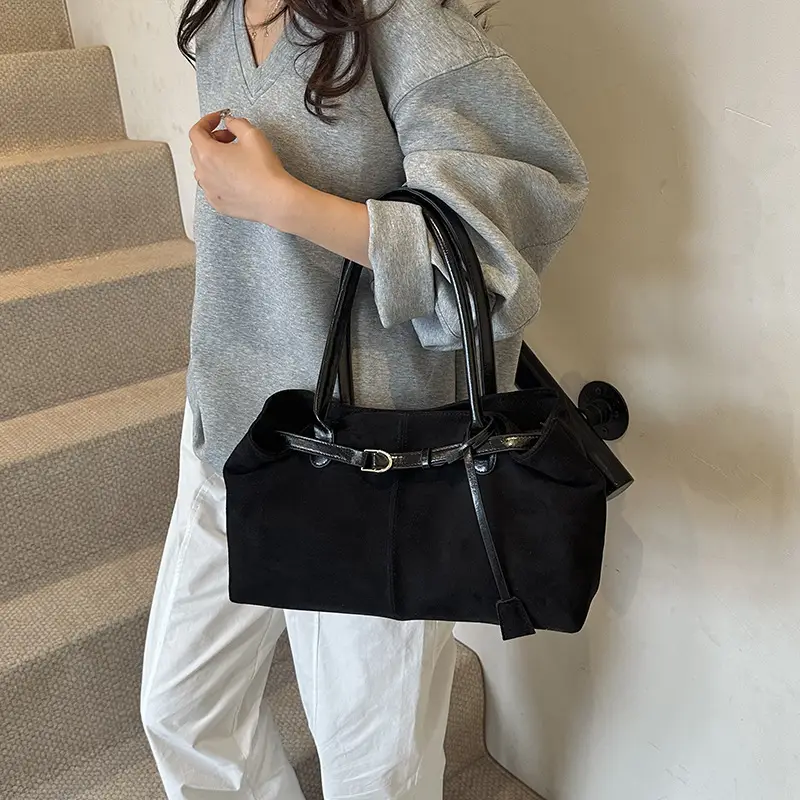 Retro Brown Tote Bag Women 2025 Winter Casual Shoulder - Image 2