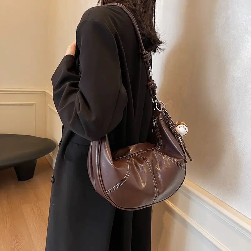 Brown Leather Retro Commuter Bag for Women - Image 7