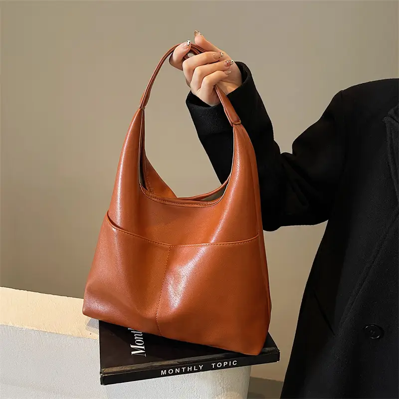Women Brown Leather Shoulder Bag 2024 Summer - Image 4