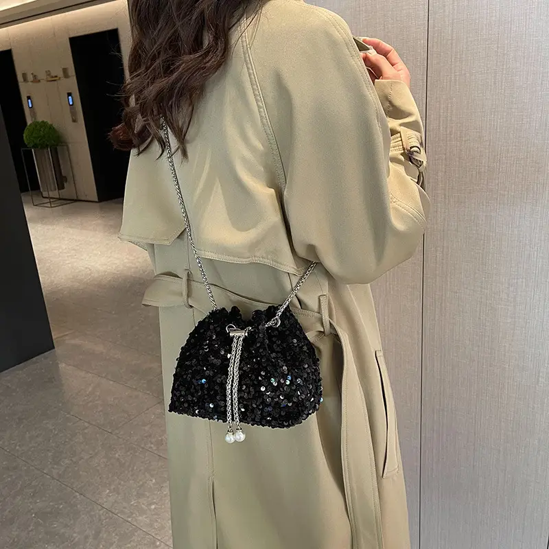 Black Sequin Personalized Shoulder Bag for Women - Image 4