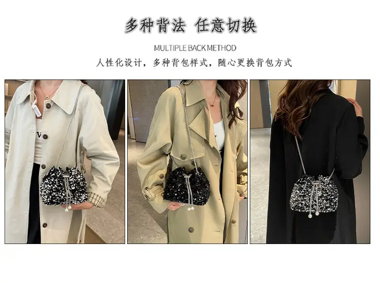 Black Sequin Personalized Shoulder Bag for Women — feature 12