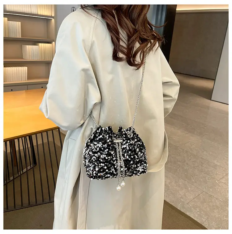 Black Sequin Personalized Shoulder Bag for Women — feature 16
