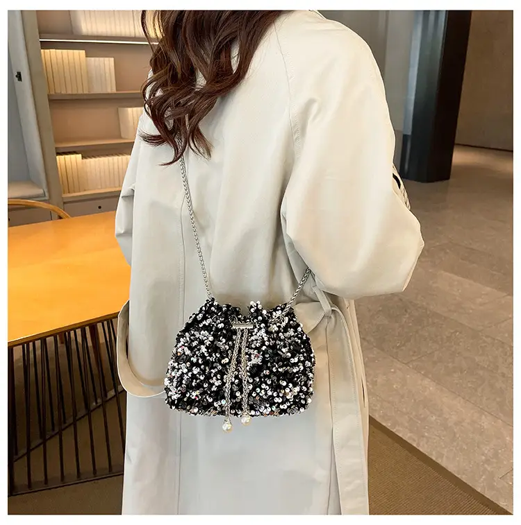 Black Sequin Personalized Shoulder Bag for Women — feature 17