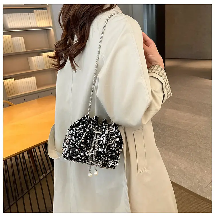 Black Sequin Personalized Shoulder Bag for Women — feature 18