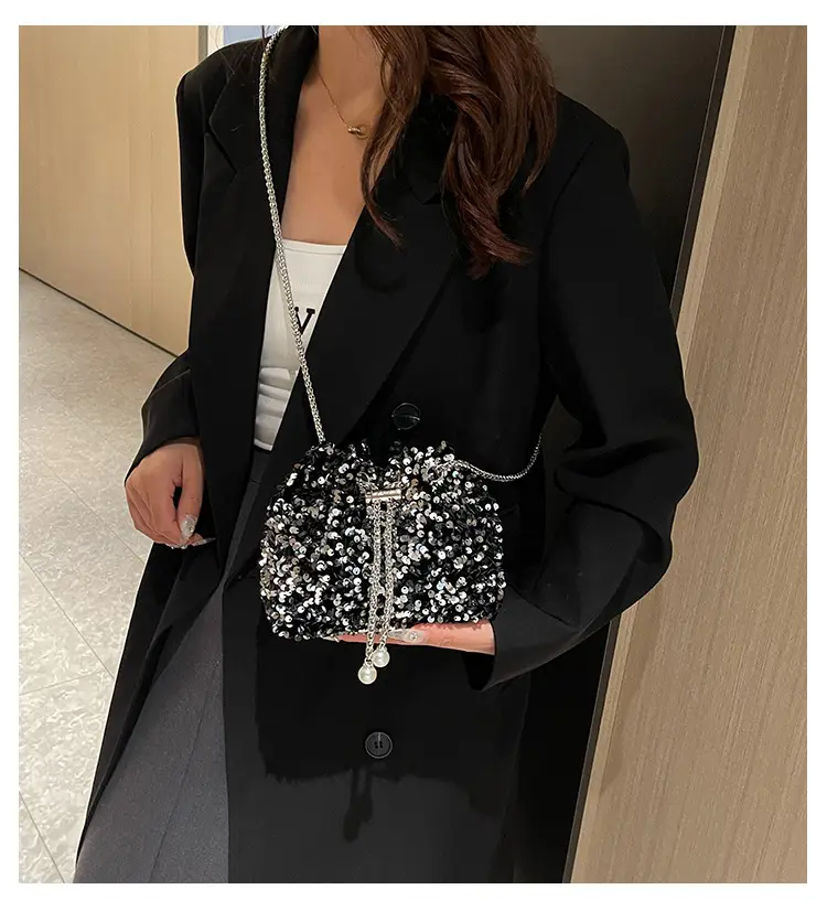 Black Sequin Personalized Shoulder Bag for Women — feature 2