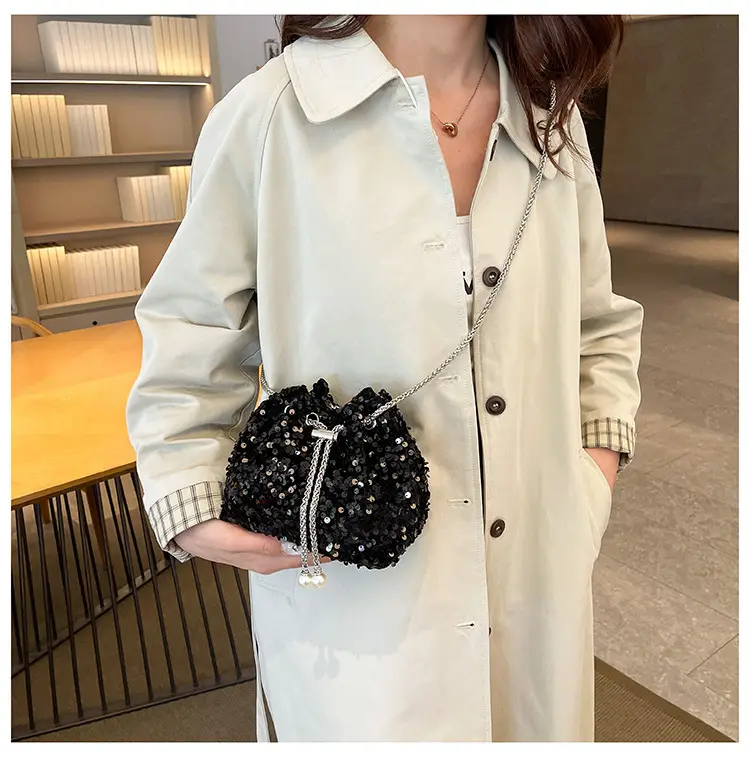 Black Sequin Personalized Shoulder Bag for Women — feature 21