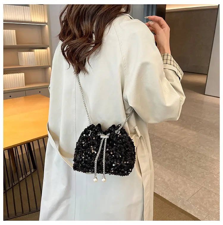 Black Sequin Personalized Shoulder Bag for Women — feature 24