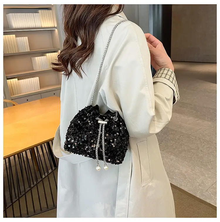 Black Sequin Personalized Shoulder Bag for Women — feature 25