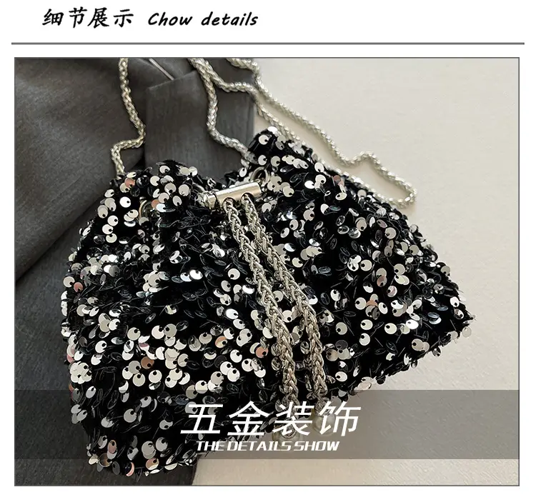 Black Sequin Personalized Shoulder Bag for Women — feature 5